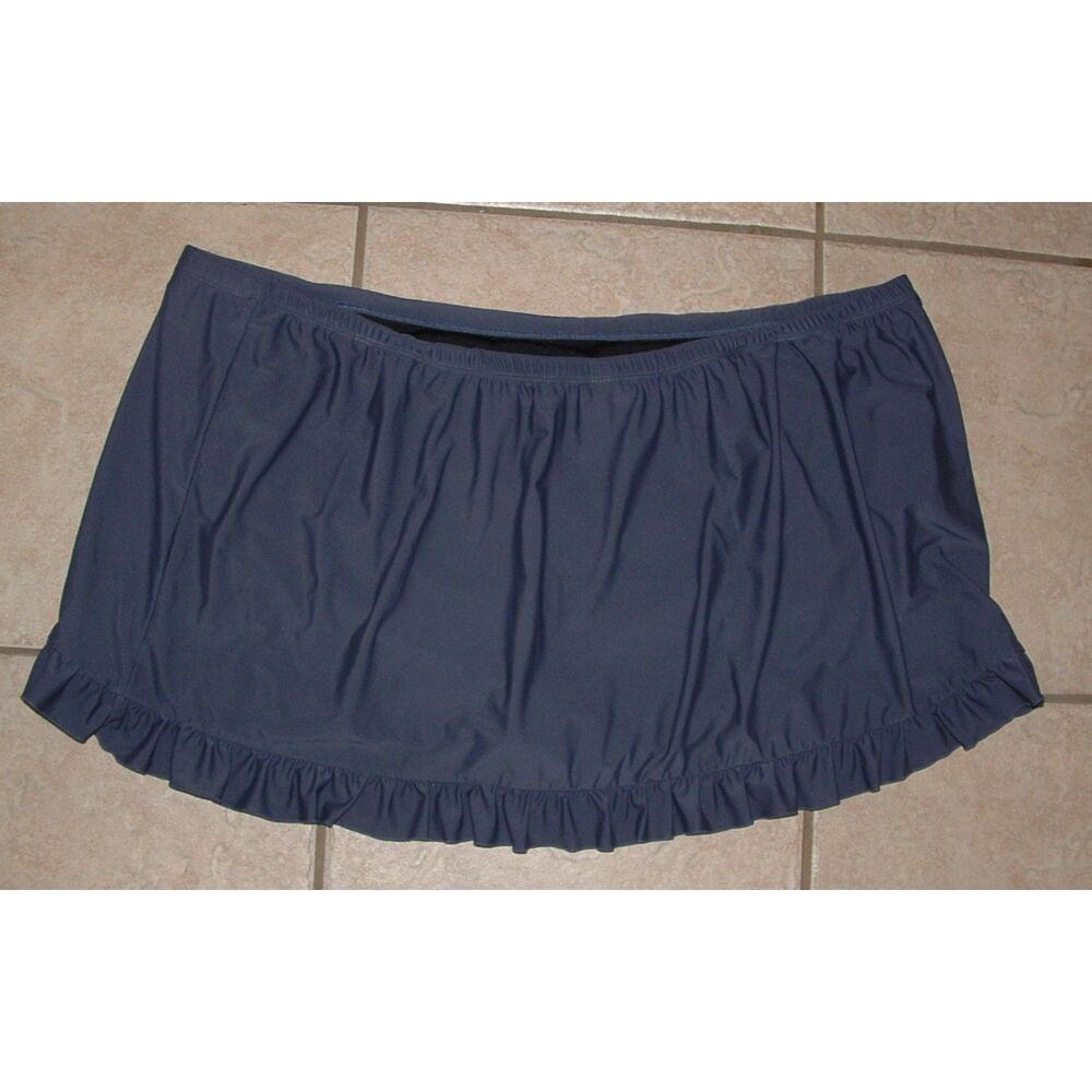 Dark Grayish Blue Plus Sz 24 Elastic Waist Ruffled Swim Skirt Bottoms SONRIA